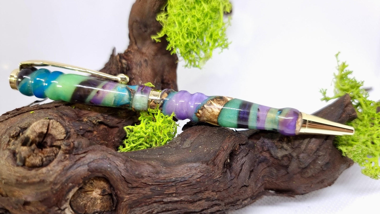 Handmade Epoxy Resin Pen – Custom Luxury Pen with Vibrant Resin Swirls | Unique Writing Instrument - PipejaWood