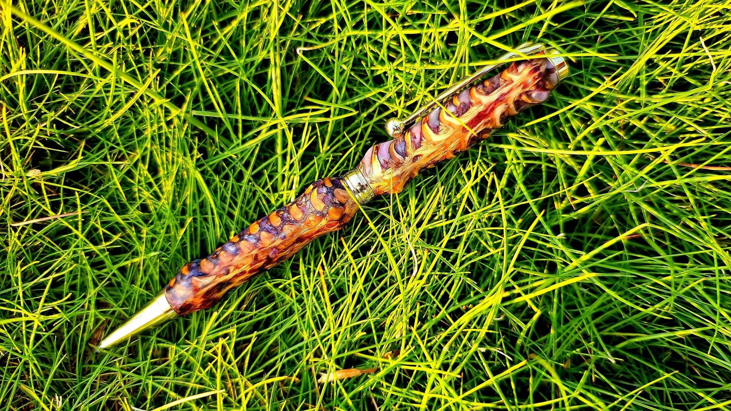 Handmade Epoxy Resin Pen with Pine Cones – White & Purple | Custom Luxury Writing Pen - PipejaWood