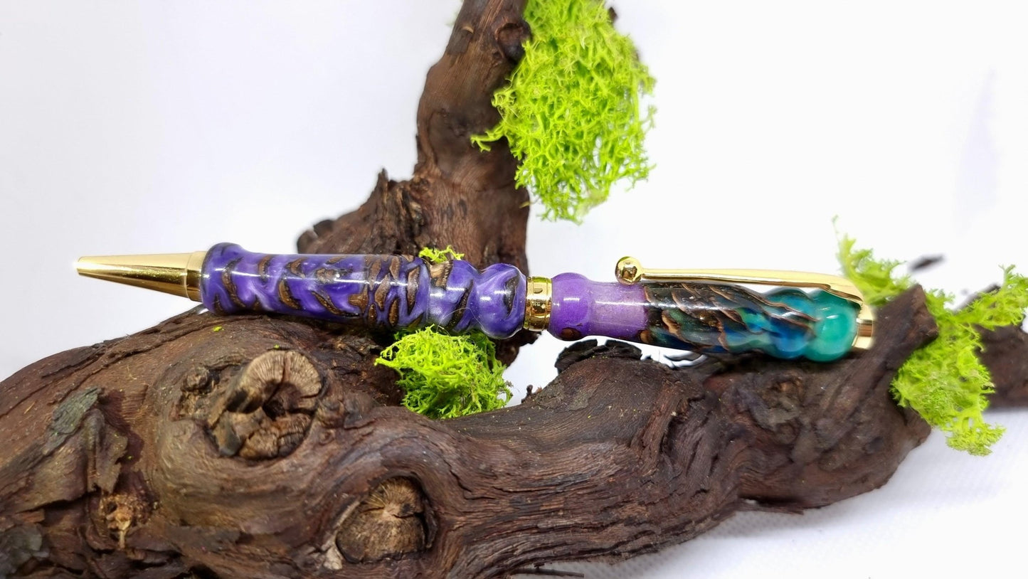 Handmade Epoxy Resin Pen with Real Pinecones – Custom Luxury Ballpoint Pen | Unique Writing Instrument - PipejaWood