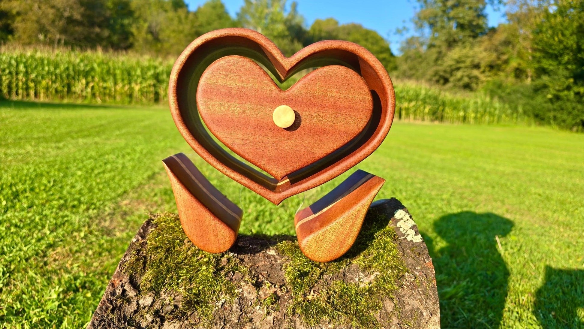 Handmade Floating Heart Jewelry Box – Mahogany & Maple Wood with Angel Wing Legs - PipejaWood