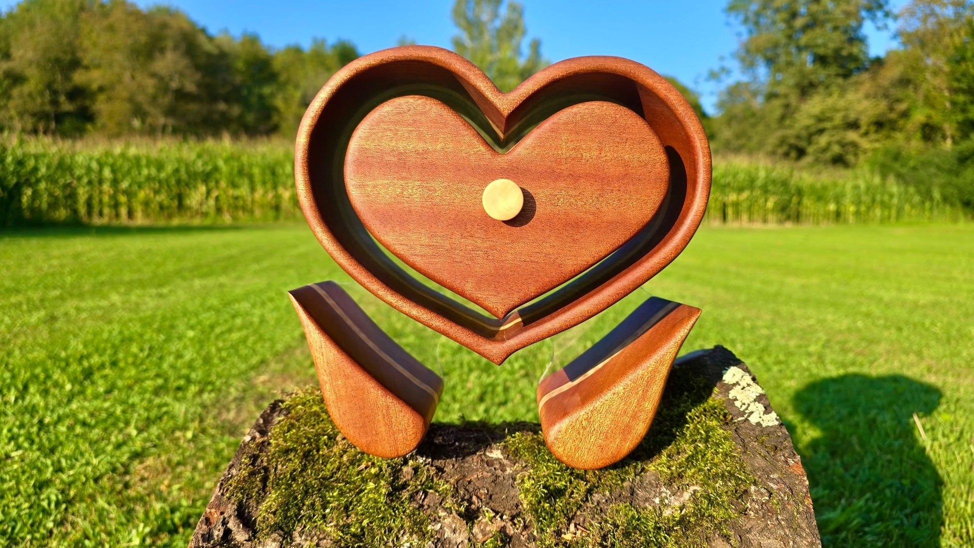 Handmade Floating Heart Jewelry Box – Mahogany & Maple Wood with Angel Wing Legs - PipejaWood