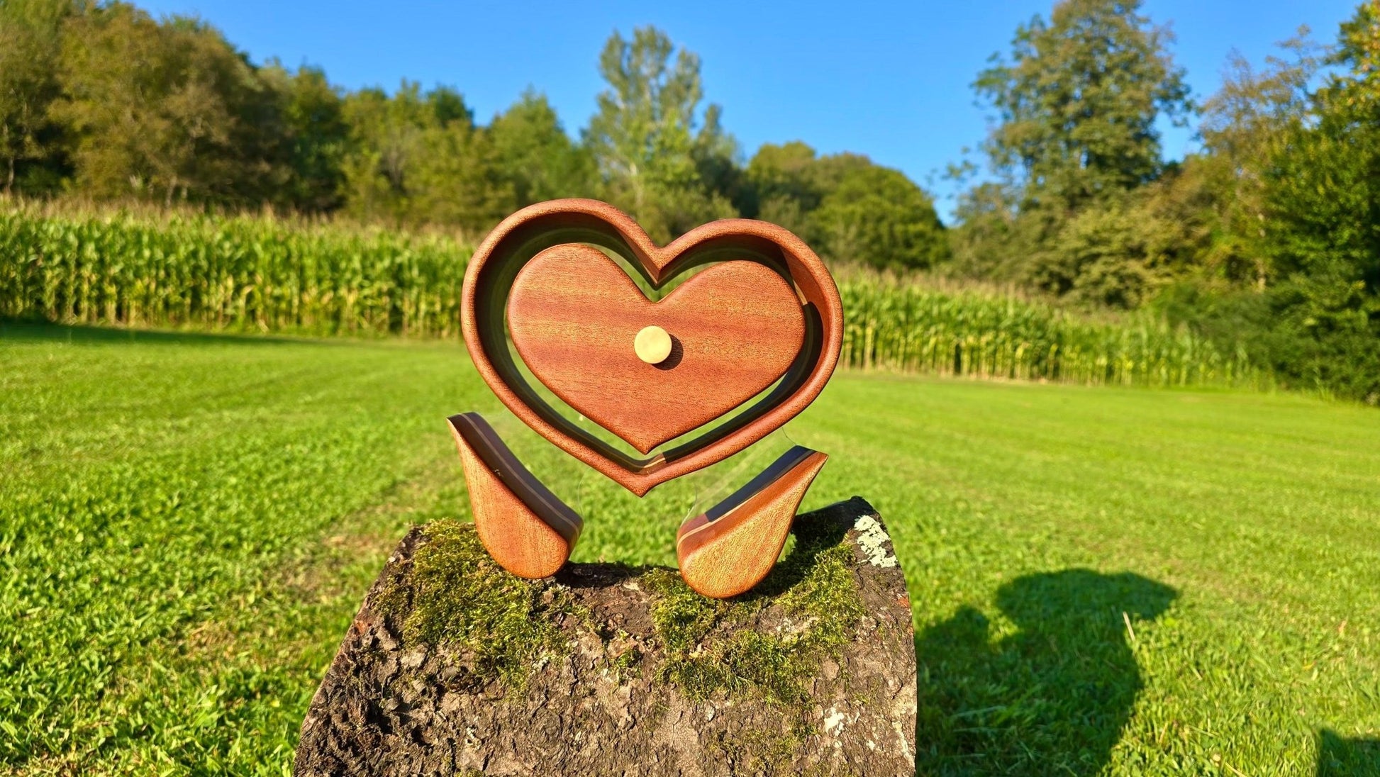 Handmade Floating Heart Jewelry Box – Mahogany & Maple Wood with Angel Wing Legs - PipejaWood