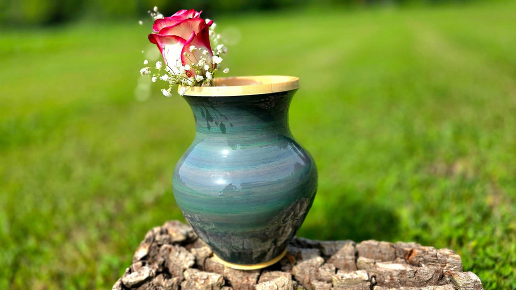 Handmade Maple Wood Vase with Acrylic Paint – Artistic Decorative Piece, 25cm x 17cm (9.8in x 6.7in) - PipejaWood