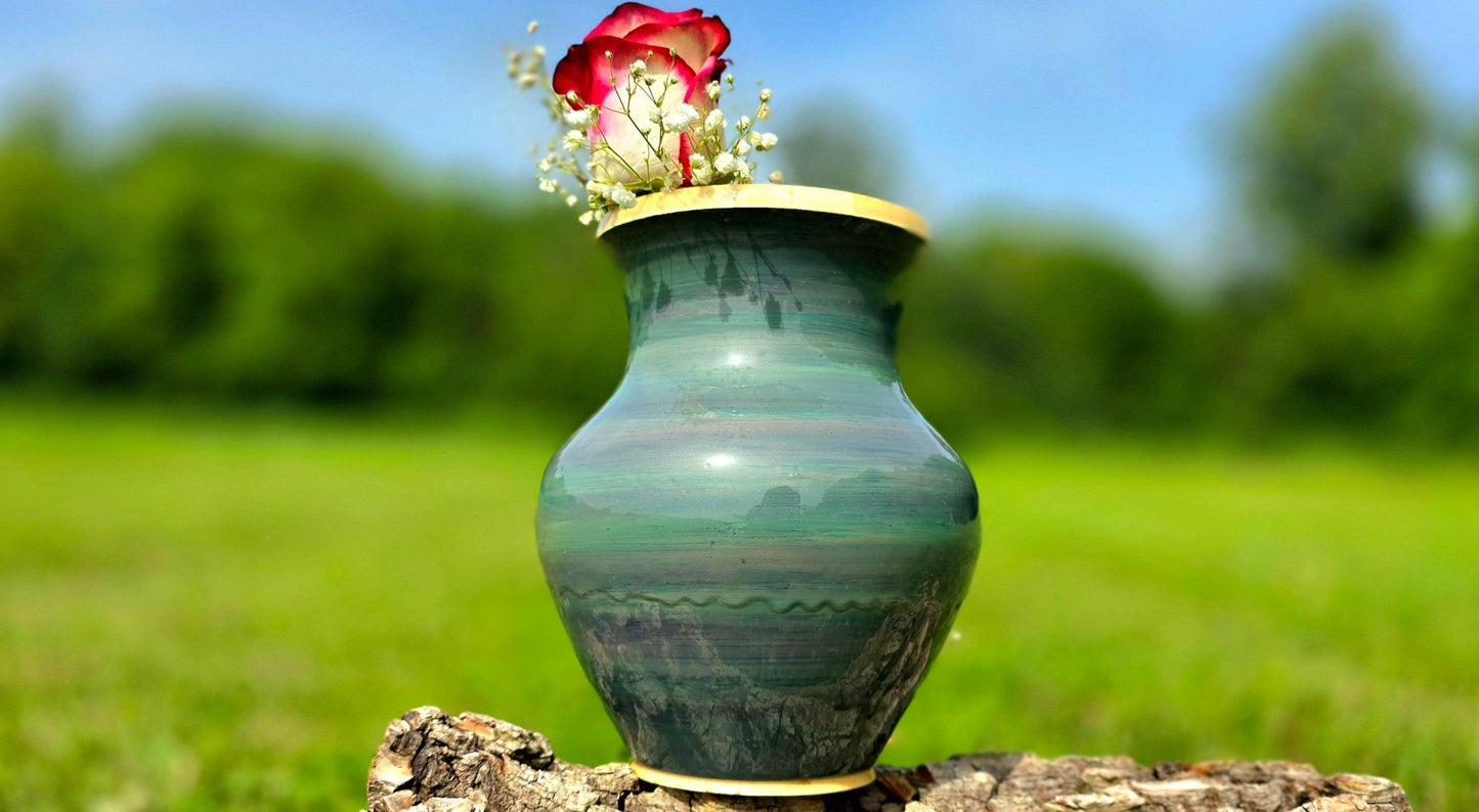Handmade Maple Wood Vase with Acrylic Paint – Artistic Decorative Piece, 25cm x 17cm (9.8in x 6.7in) - PipejaWood