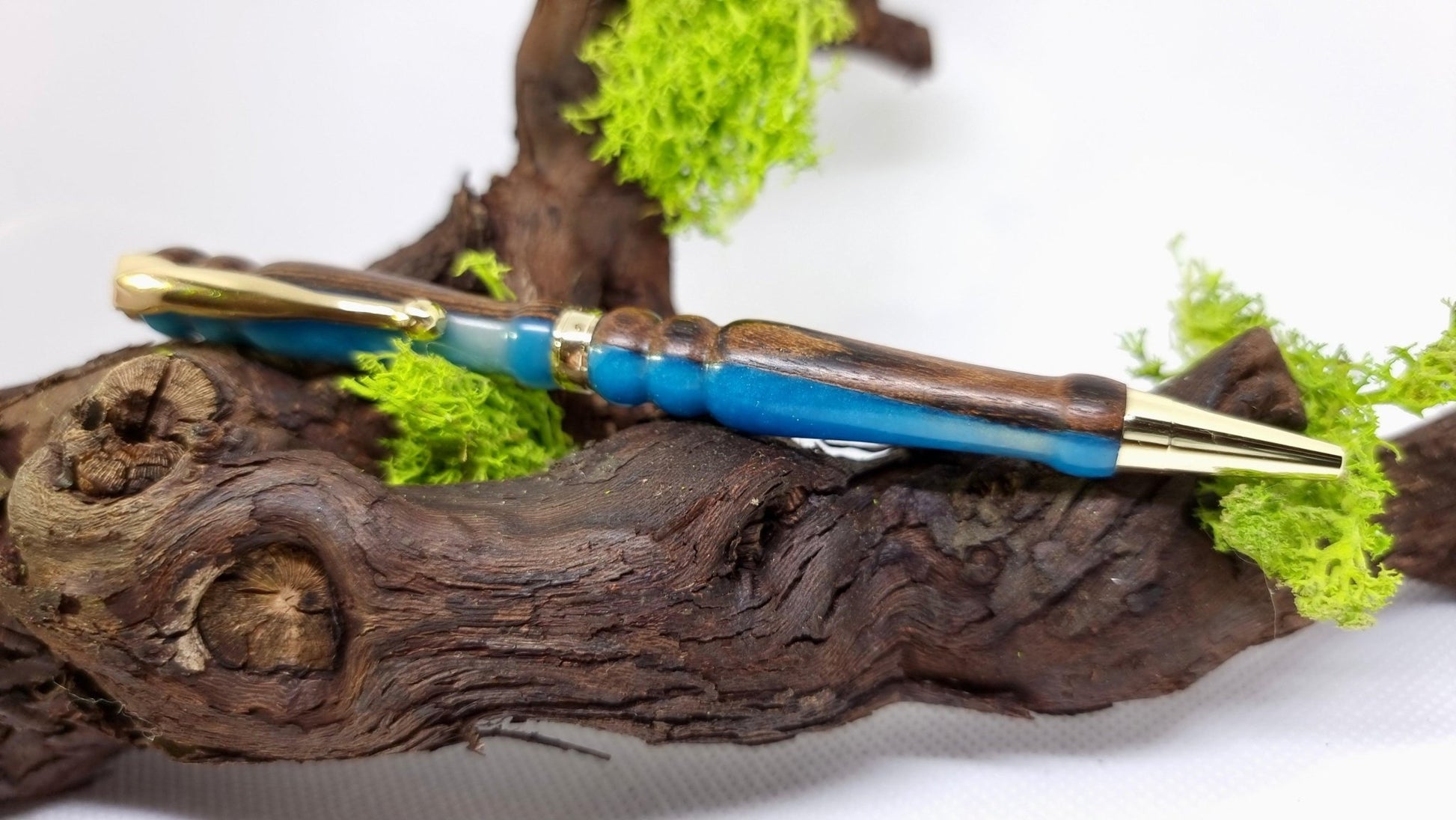Handmade Pen from Bucota Wood and Blue Epoxy Resin – Custom Luxury Ballpoint Pen | Unique Writing Instrument - PipejaWood