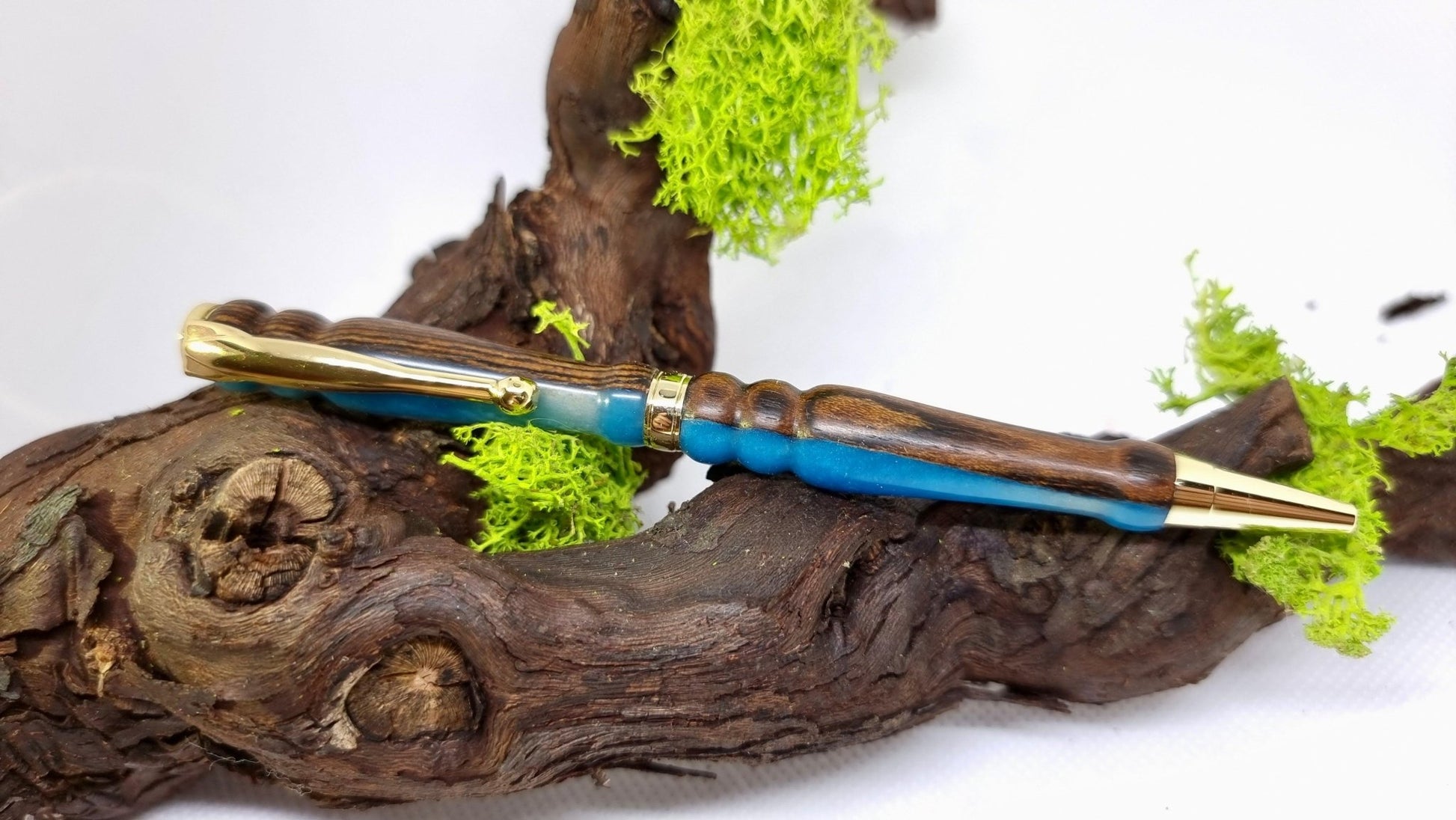 Handmade Pen from Bucota Wood and Blue Epoxy Resin – Custom Luxury Ballpoint Pen | Unique Writing Instrument - PipejaWood