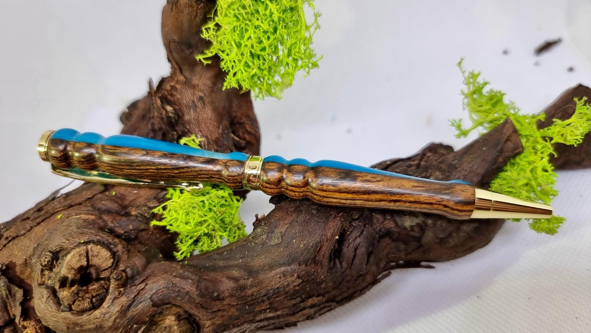 Handmade Pen from Bucota Wood and Blue Epoxy Resin – Custom Luxury Ballpoint Pen | Unique Writing Instrument - PipejaWood