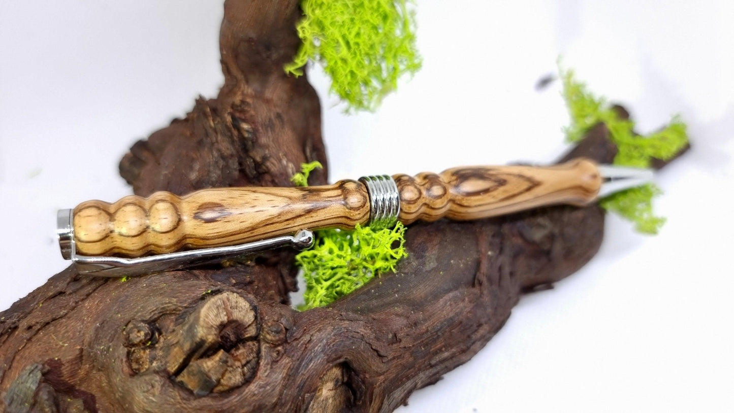 Handmade Pen from Zebrano Wood – Custom Luxury Ballpoint Pen | Unique Writing Instrument - PipejaWood