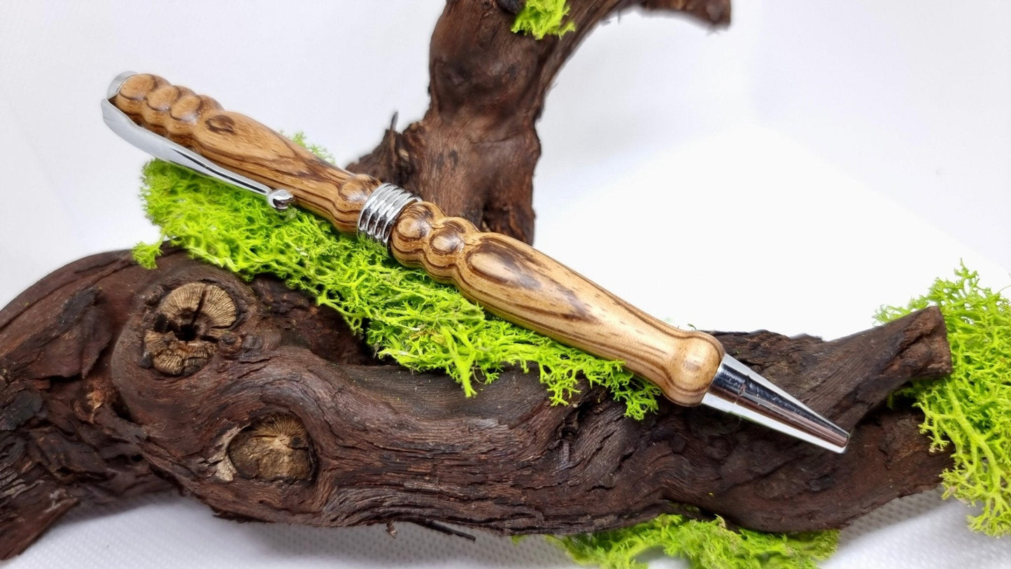 Handmade Pen from Zebrano Wood – Custom Luxury Ballpoint Pen | Unique Writing Instrument - PipejaWood