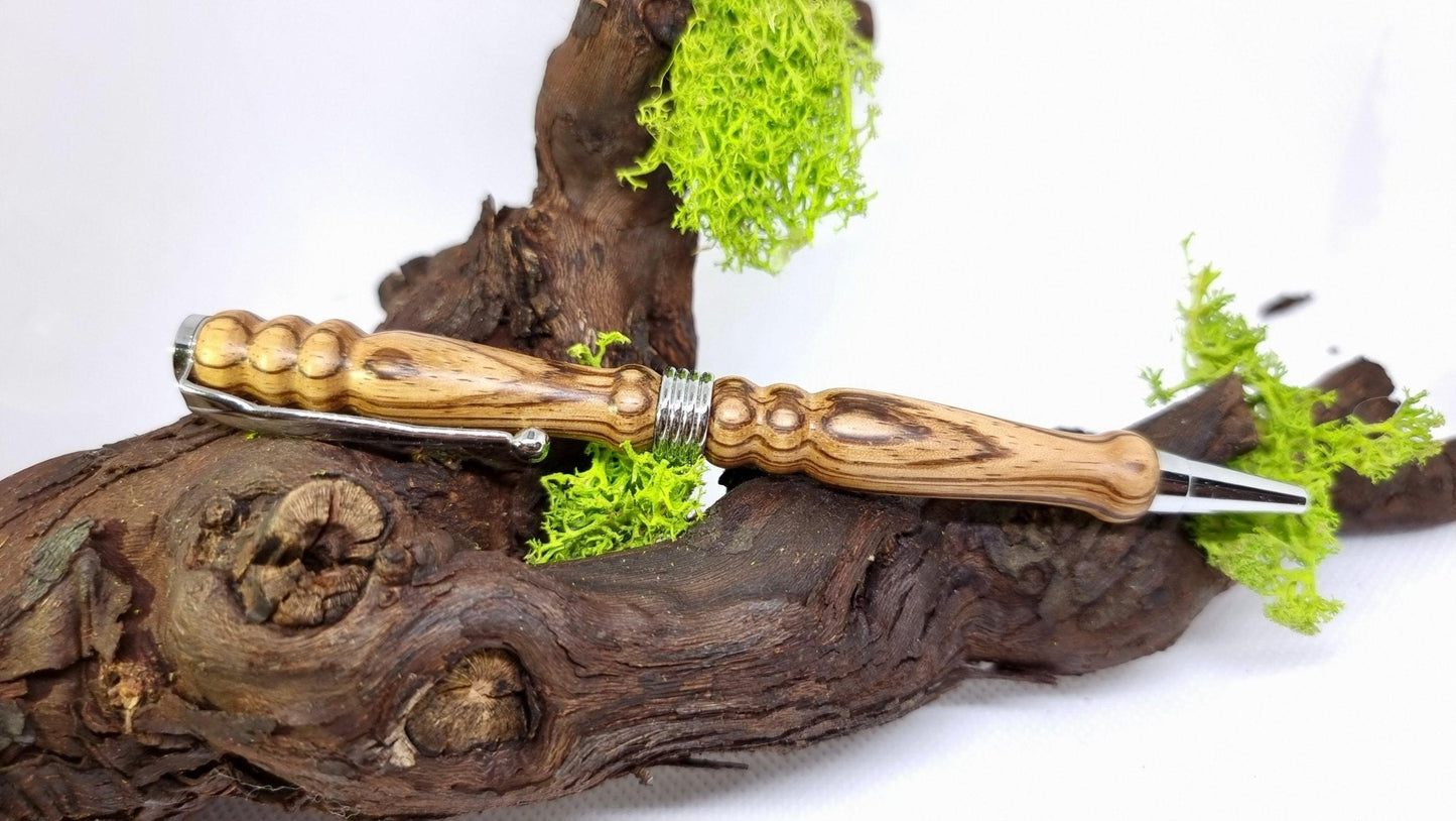 Handmade Pen from Zebrano Wood – Custom Luxury Ballpoint Pen | Unique Writing Instrument - PipejaWood