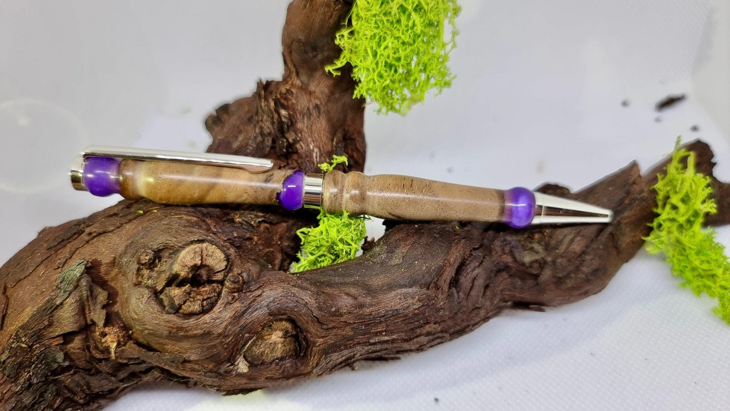 Handmade Pen with Epoxy Resin and Walnut Wood – Custom Luxury Writing Instrument | Unique Ballpoint Pen - PipejaWood