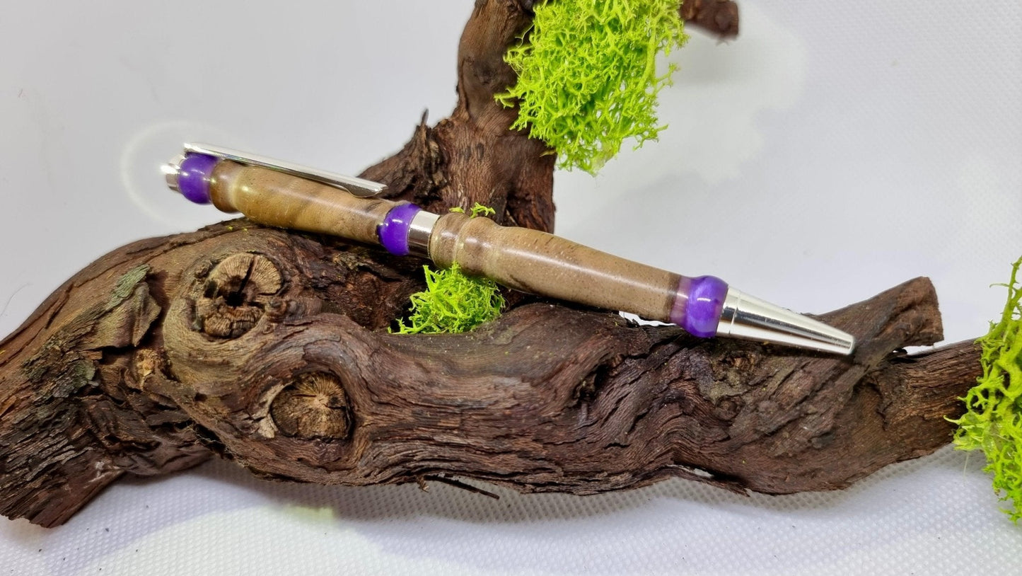 Handmade Pen with Epoxy Resin and Walnut Wood – Custom Luxury Writing Instrument | Unique Ballpoint Pen - PipejaWood