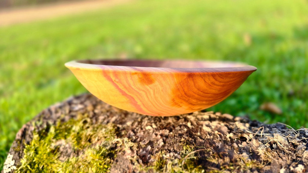 Handmade Plum Wood Bowl – 22cm x 6.5cm (8.7" x 2.6") | Natural Wooden Serving Bowl - PipejaWood