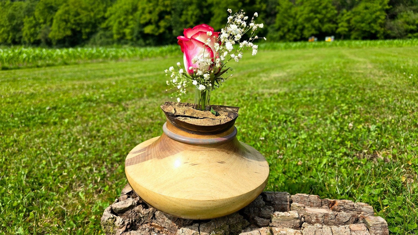 Handmade Walnut Wood Vase – Elegant Decorative Piece, 23cm x 15cm (9in x 5.9in) - PipejaWood