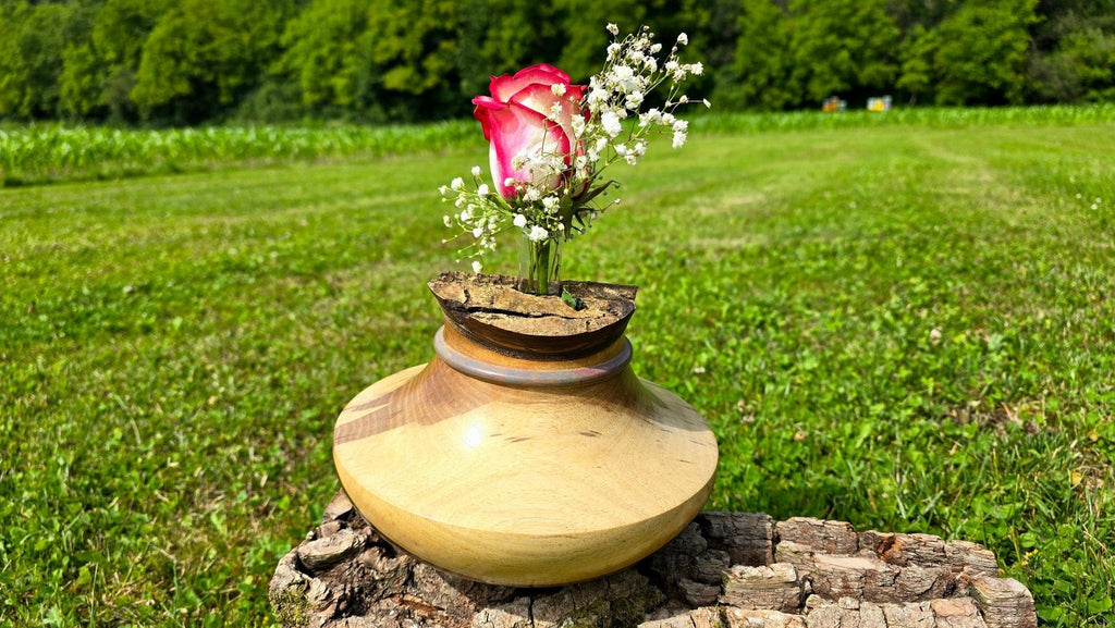 Handmade Walnut Wood Vase – Elegant Decorative Piece, 23cm x 15cm (9in x 5.9in) - PipejaWood