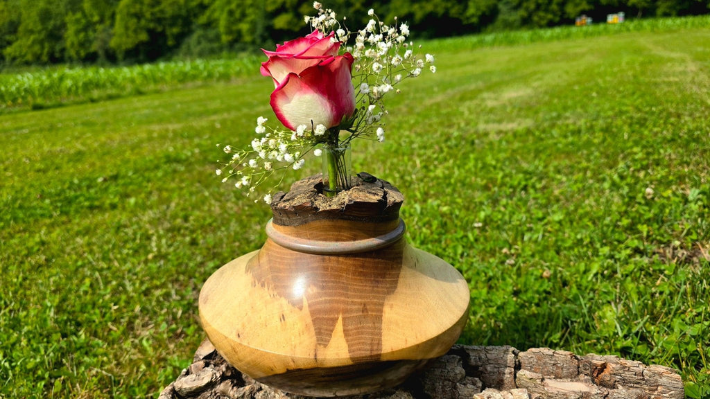 Handmade Walnut Wood Vase – Elegant Decorative Piece, 23cm x 15cm (9in x 5.9in) - PipejaWood