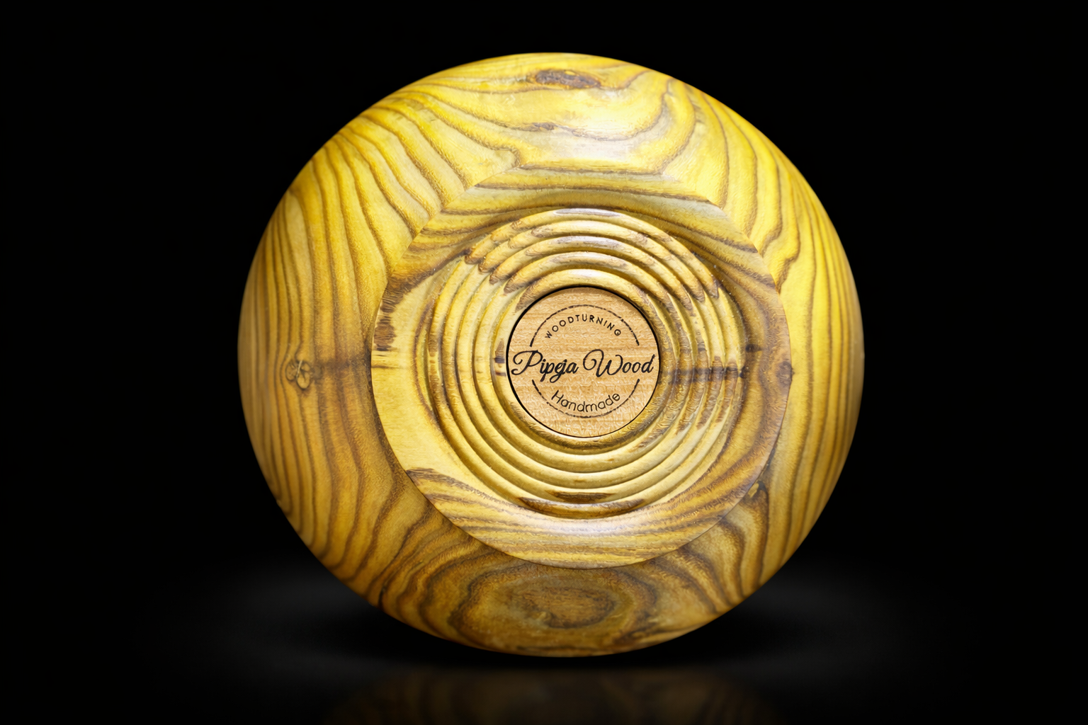 handmade wooden bowl bottom pipejawood logo coin staghorn sumac wood craftsmanship detail