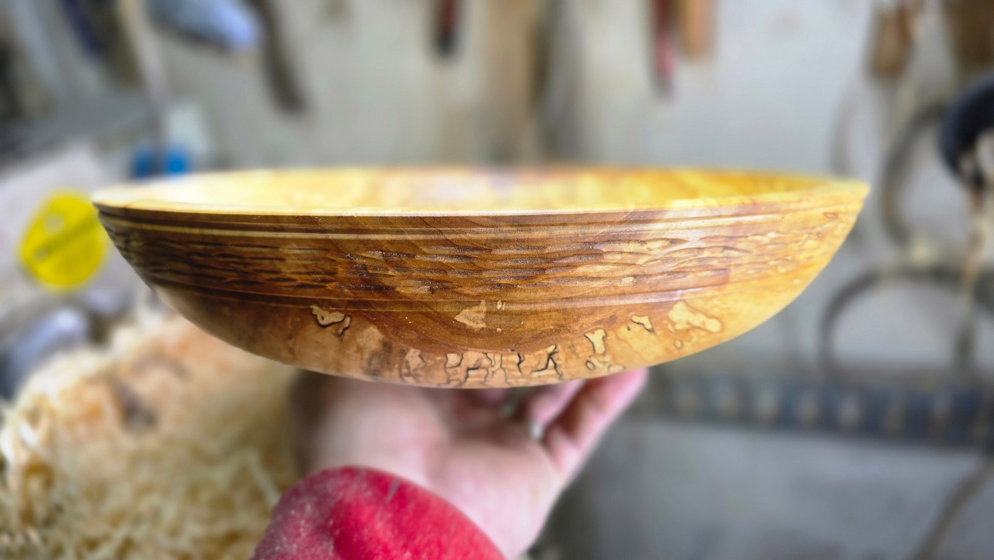 large spalted wood bowl side view
