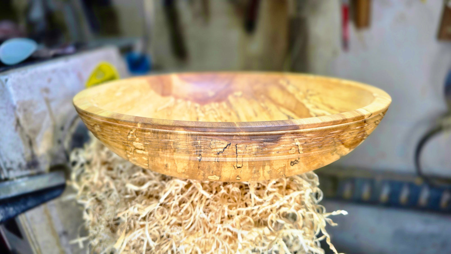 large spalted wood bowl side view handcrafted centerpiece

