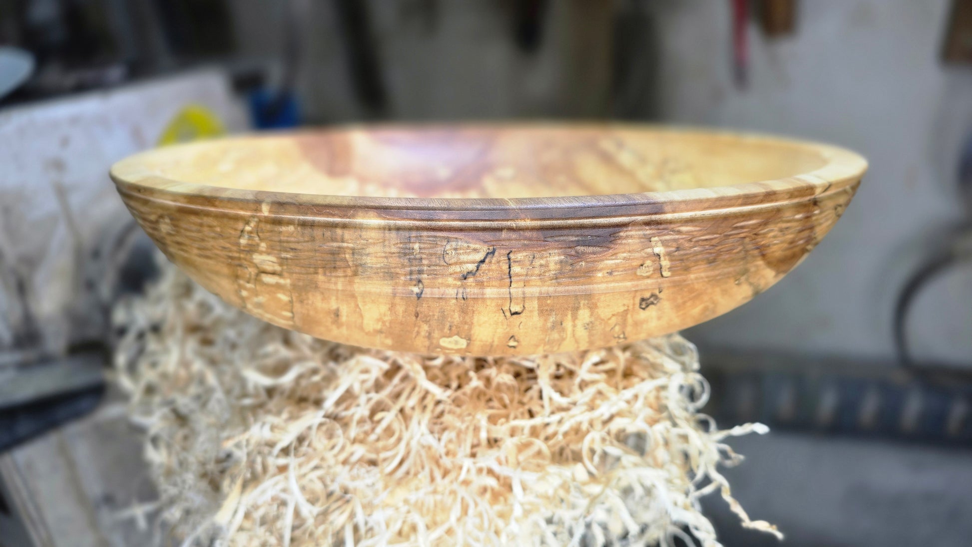 large wooden bowl size reference in hand 30.5cm