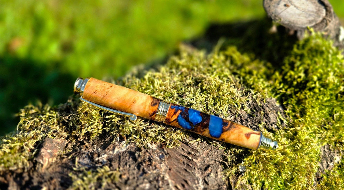 Handmade Poplar Wood Fountain Pen – Blue Pearl Epoxy | Limited – PipejaWood