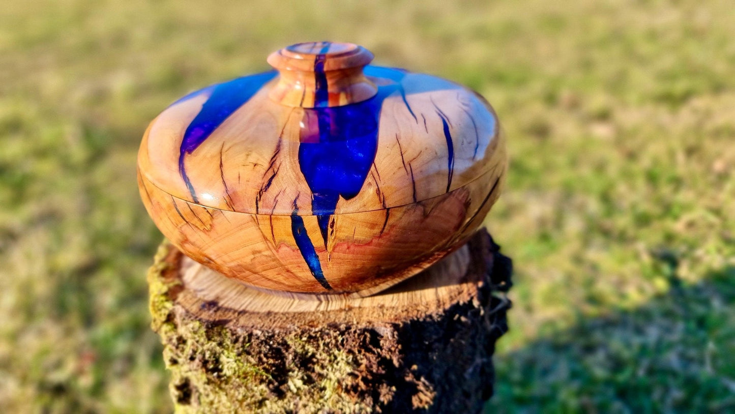 Plum Wood and epoxy resin Lid Bowl - PipejaWood