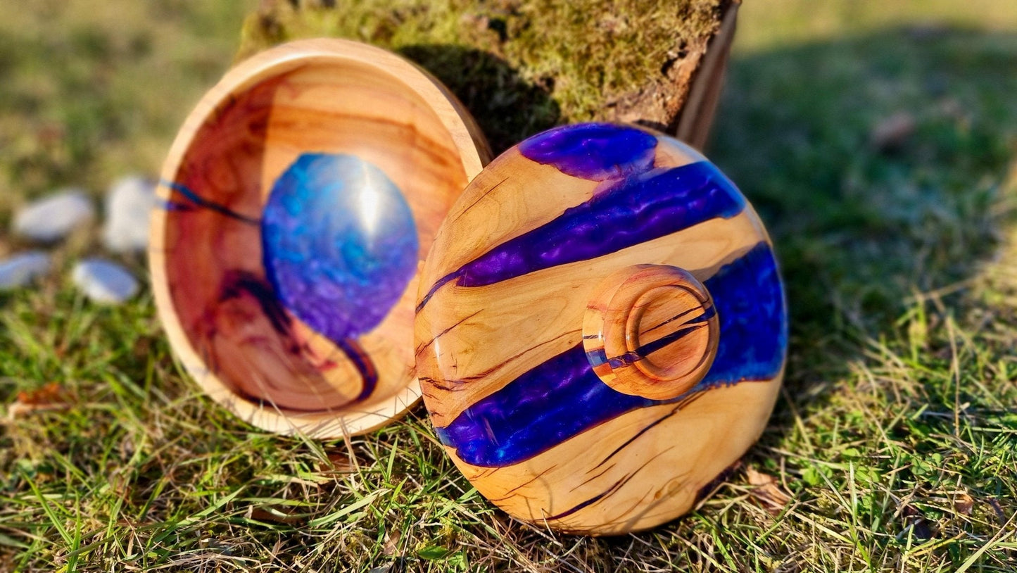 Plum Wood and epoxy resin Lid Bowl - PipejaWood