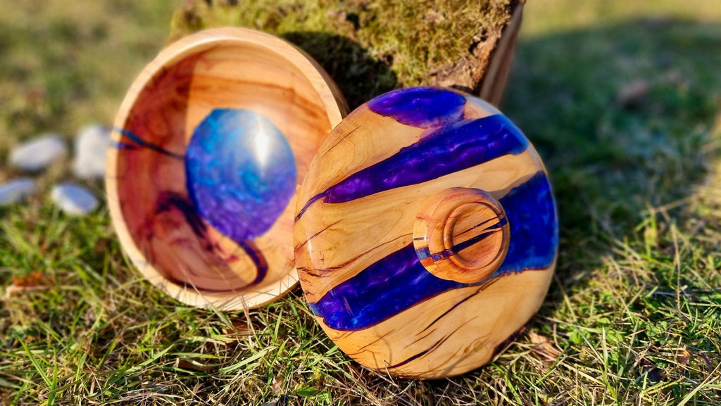 Plum Wood and epoxy resin Lid Bowl - PipejaWood