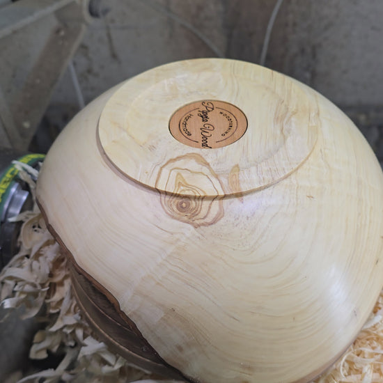 Luxury handmade olive wood live edge bowl Bottom view