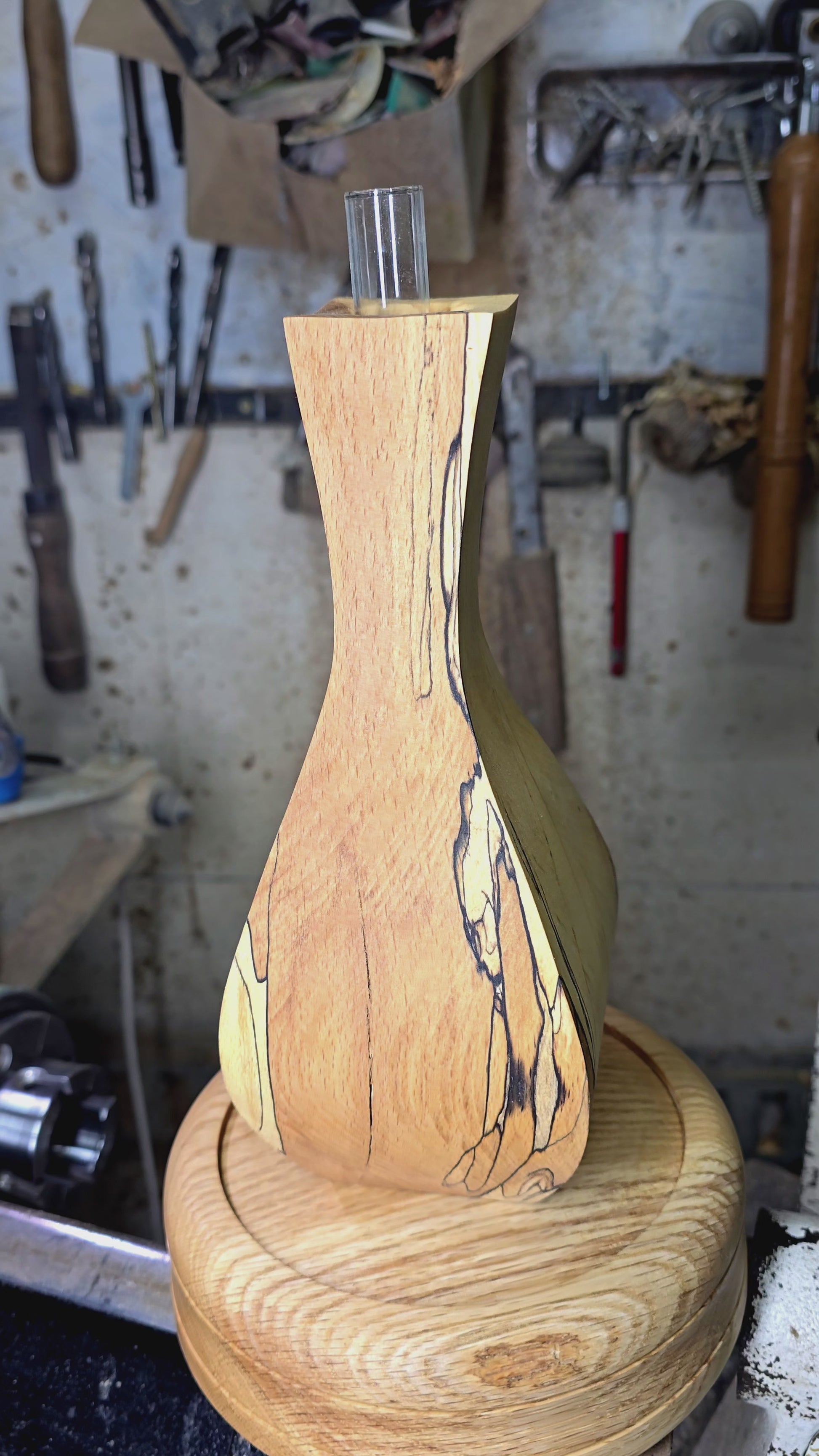 Unique spalted wood vase with natural grain patterns