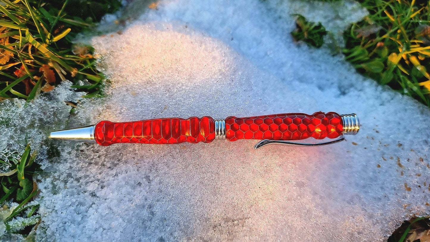 Red Epoxy Resin Pen with Aluminium Honeycomb – Luxury Ballpoint Pen | Custom Writing Instrument - PipejaWood