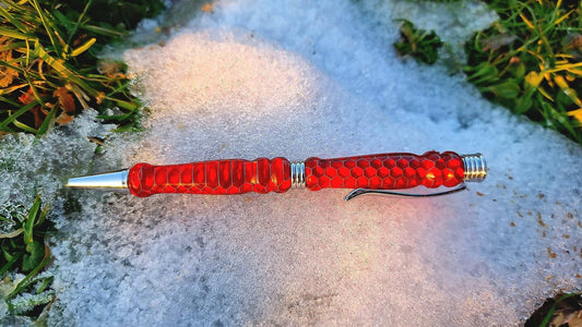 Red Epoxy Resin Pen with Aluminium Honeycomb – Luxury Ballpoint Pen | Custom Writing Instrument - PipejaWood